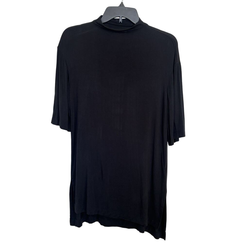 Nordstrom Black Mock Neck Oversized Short Sleeve Top XXS Minimalist Stretch